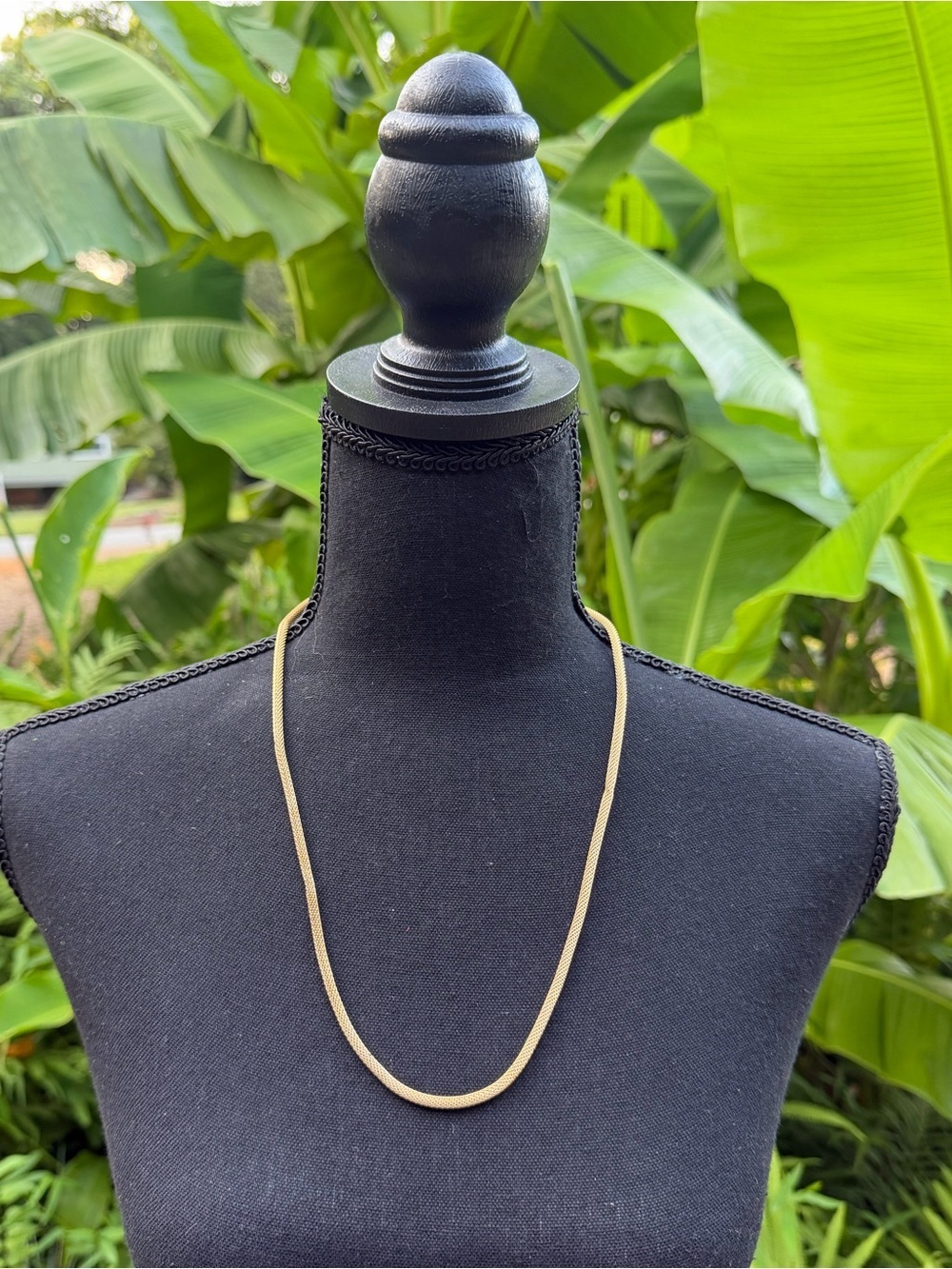 Vintage Gold Tone Woven Popcorn Mesh Chain Necklace – Statement Costume Jewelry